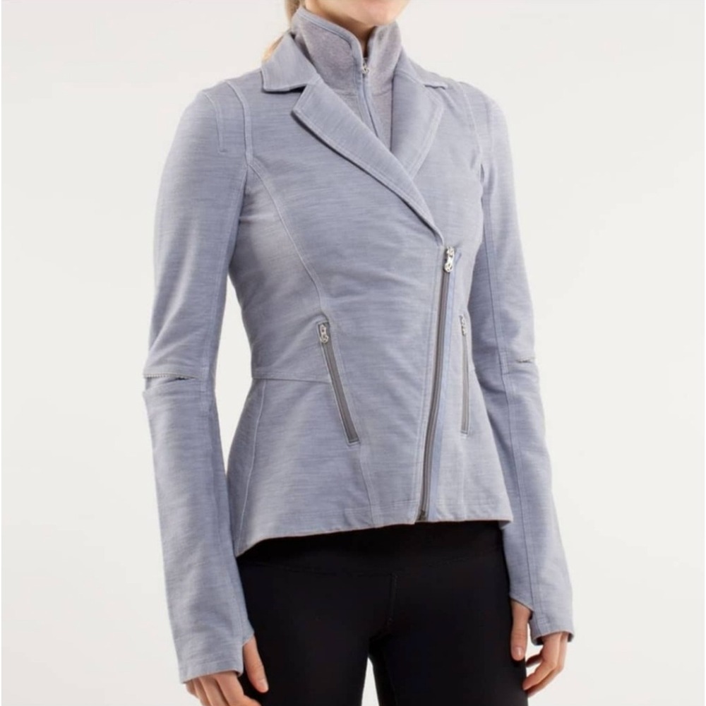 NWT Lululemon Ride On Blazer Gray Denim Luon Active Commuter Jacket Size 12